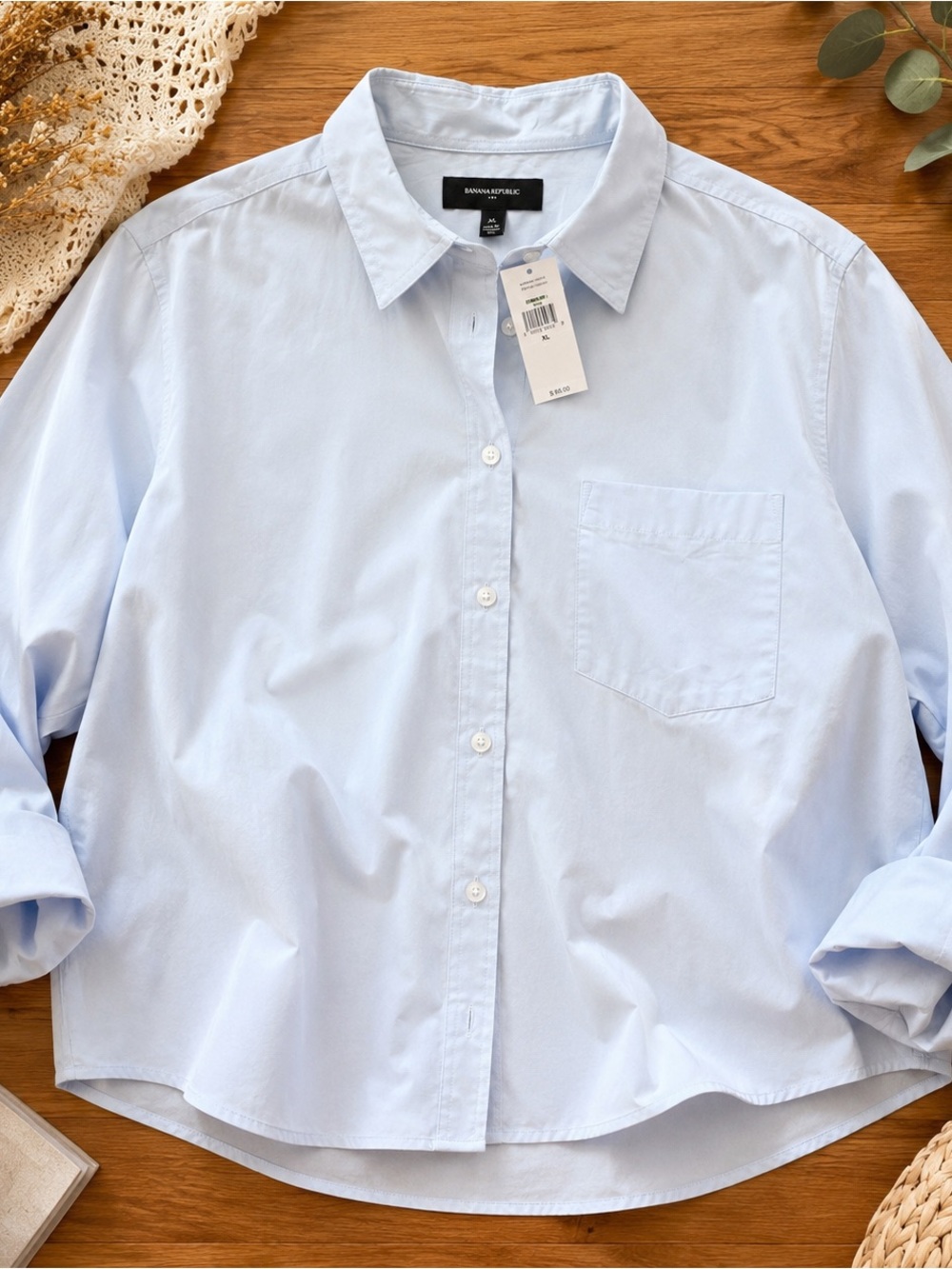 Banana Republic Light Blue Button Front Cotton Shirt XL NWT Oversized Pocket Top